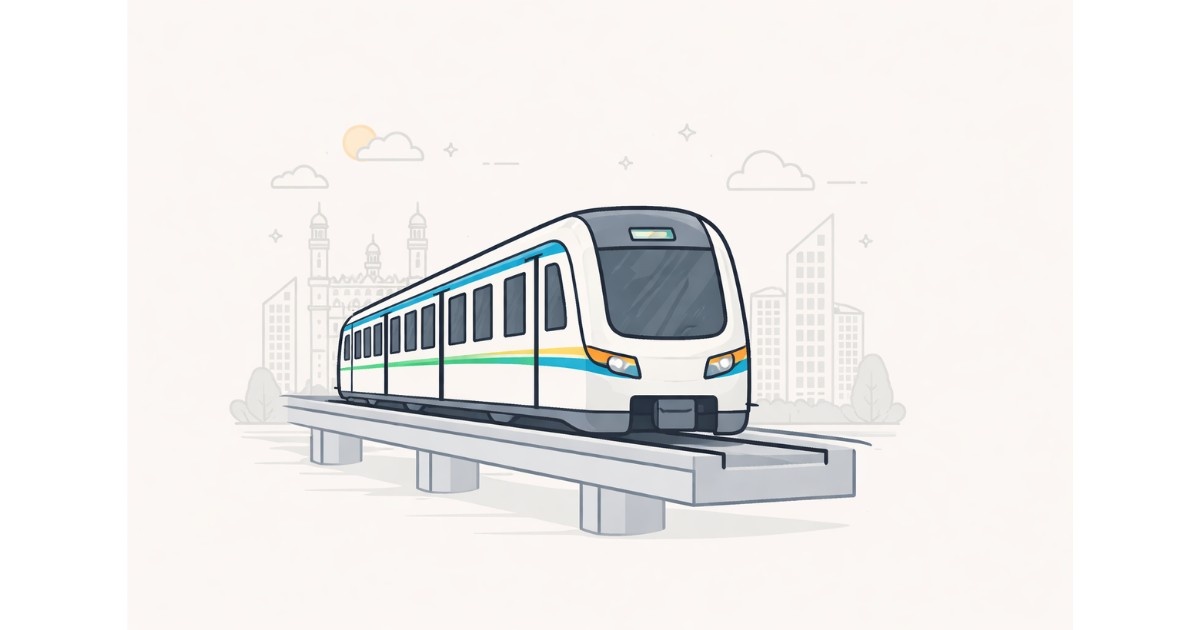 Hyderabad Metro train moving through the city representing Phase 2 expansion and improved commuter connectivity